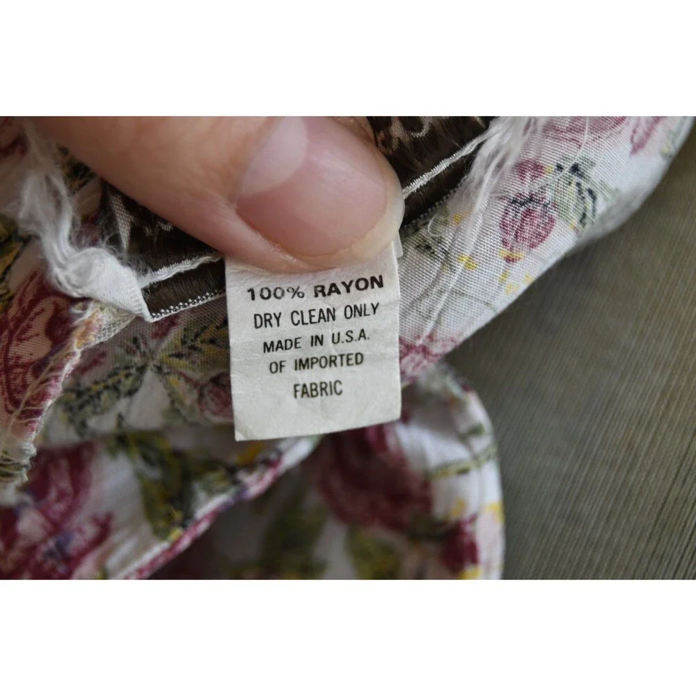 Vintage 80s Karin Stevens Floral Dress Asymmetrical Ruffle Hem Cottagecore Small